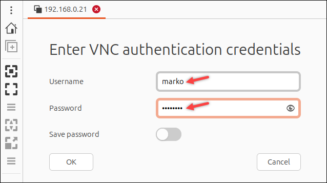 VNC authentication credentials in Remmina.