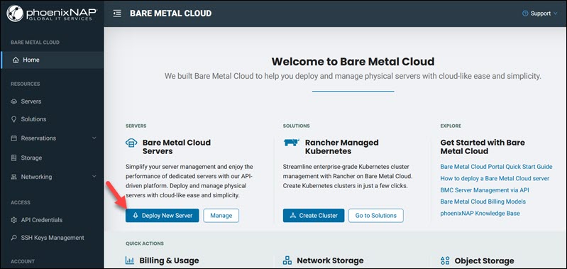 BMC portal Servers page with the deploy button.
