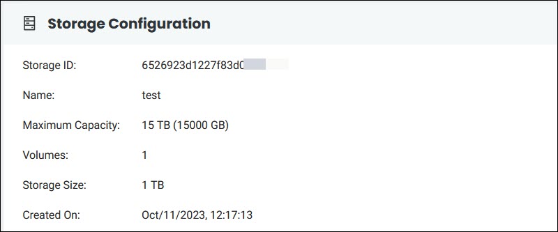 Storage configuration details UI