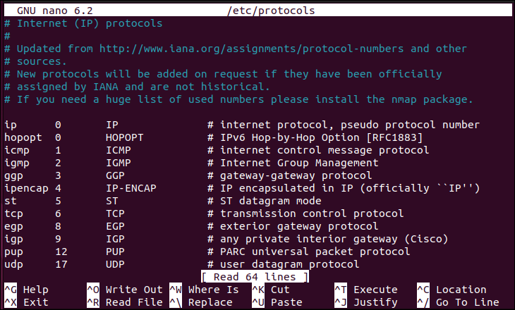 The available protocols in Linux.