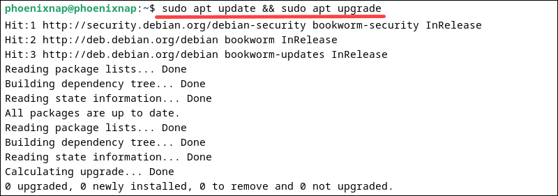 Update and upgrade packages in Debian 12.