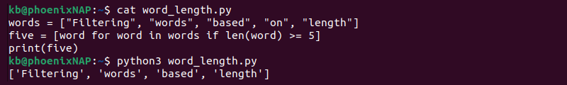 Word length list Python output