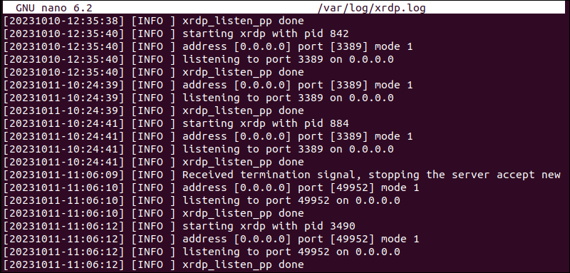 xrdp error log in Ubuntu.