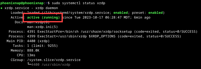 Check status of xrdp server in Debian 12.