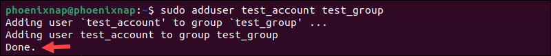 Using the adduser command to add a user to an existing group.