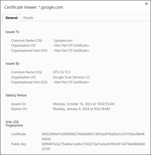 Certificate overview in Google Chrome.