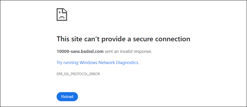 The SSL error displayed in Google Chrome.
