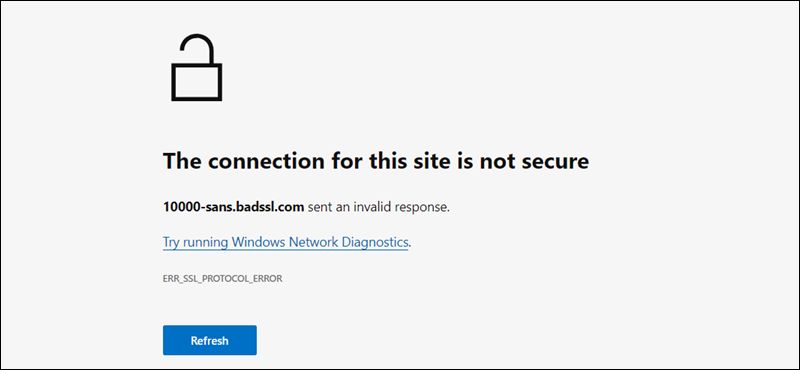 The SSL error displayed in Microsoft Edge.