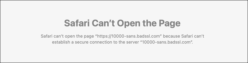 The SSL error displayed in Safari on macOS.