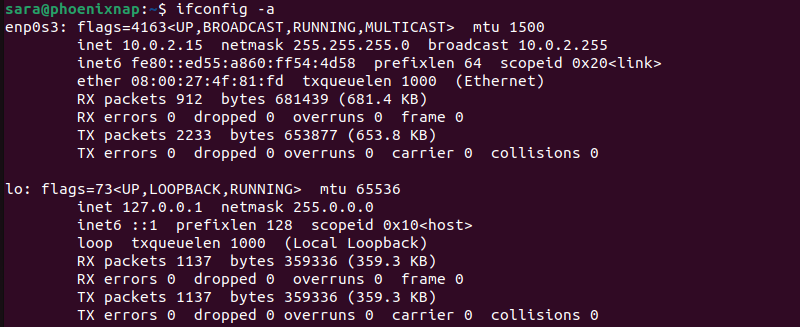 ifcconfig -a terminal oitput