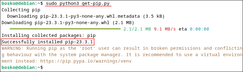 Install Pip using the installation script.