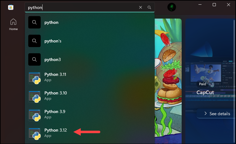 Download the latest Python version from the Microsoft Store.