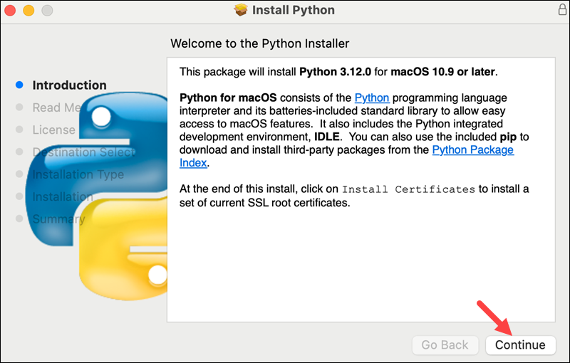 Install Python on macOS.