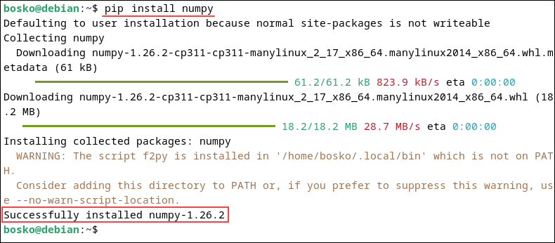 Installing a package using Pip on Debian.