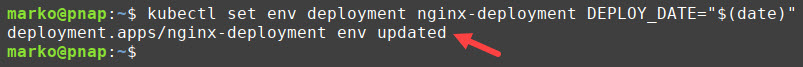 Restarting a pod by updating an environment variable.