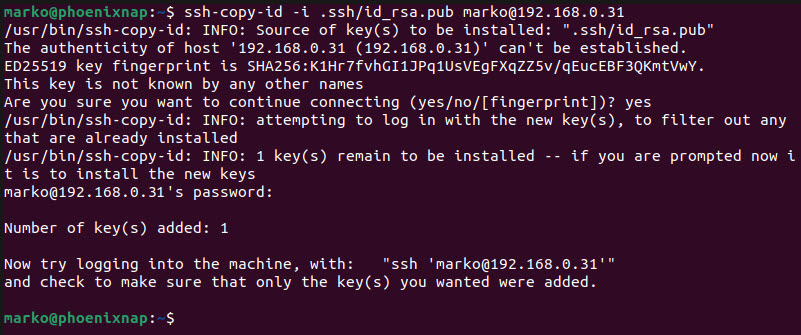copying the public ssh key from local system