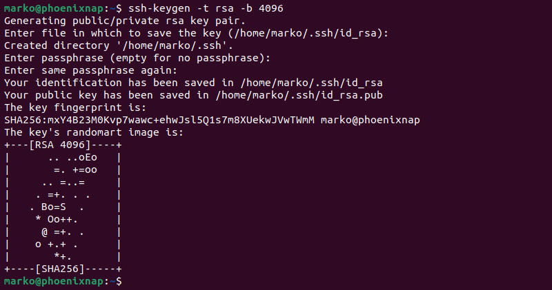 Generating an SSH key pair in Ubuntu.