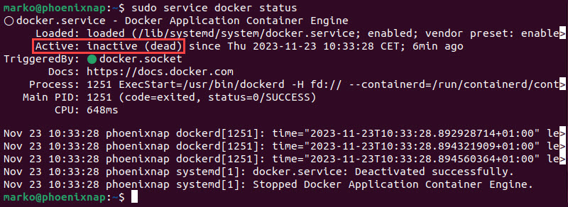 Checking the Docker service status to resolve the "cannot connect to the docker daemon" error.