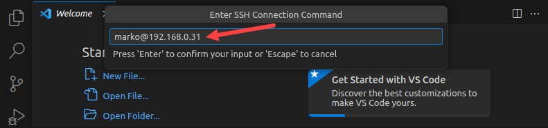 Providing SSH host details in VSC.