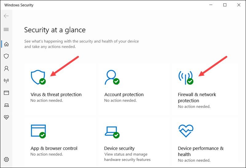 The main page for Windows Security.