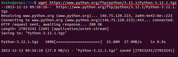 Downloading Python source code zipped file.