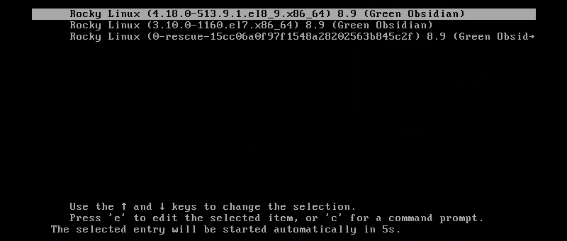 Grub entry Rocky Linux 8