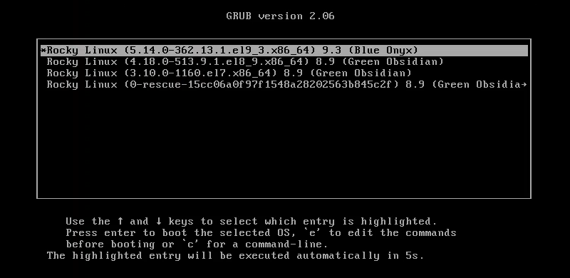 Grub entry Rocky Linux 9