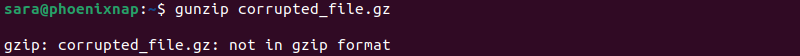 gunzip corrupted file terminal output