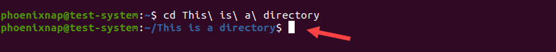 Changing to a directory in Linux using the cd command and backlashes.