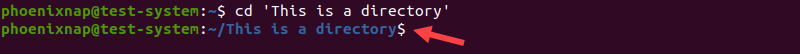 Changing to a directory in linux using the cd command and quotation marks.