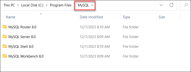 MySQL folder