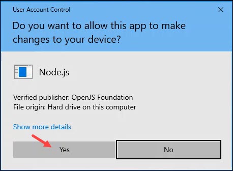 Node.js install administrator changes