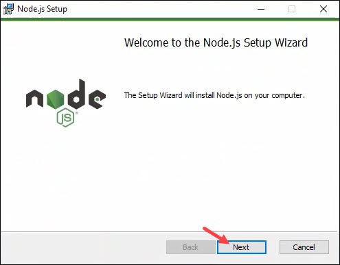 Node.js setup wizard welcome screen