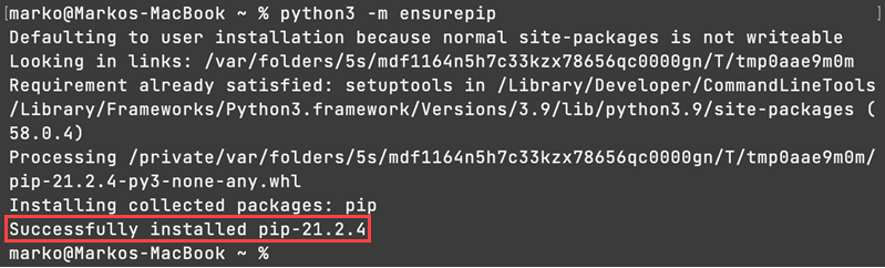 Install pip via ensurepip on macOS.