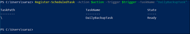 Register scheduled task terminal output