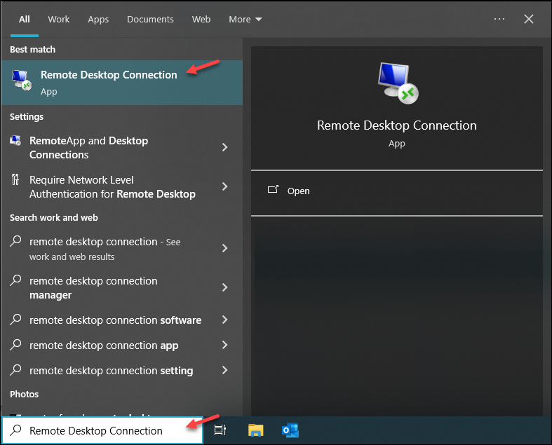 Start remote desktop connection