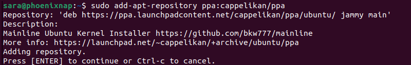 sudo add-apt-repository ppa:cappelikan/ppa terminal output