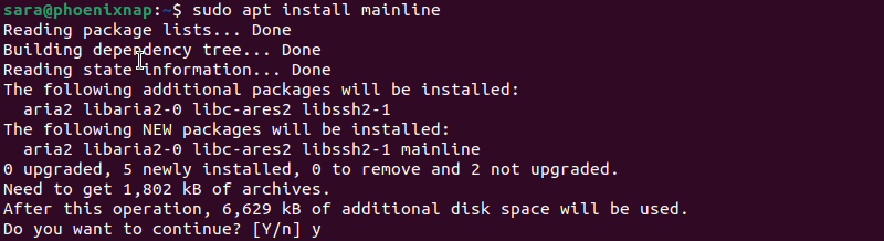 sudo apt install mainline terminal output