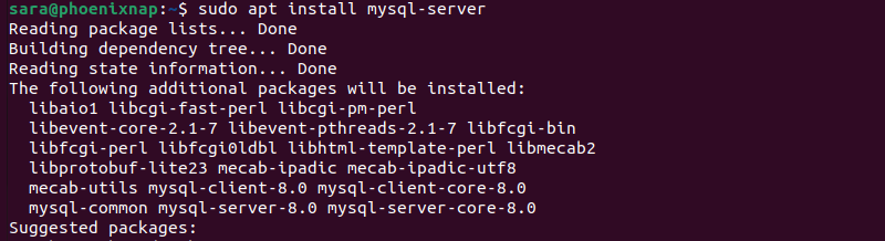sudo apt install mysql-server terminal-output