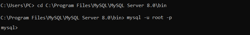 Terminal output for mysql -u root -p