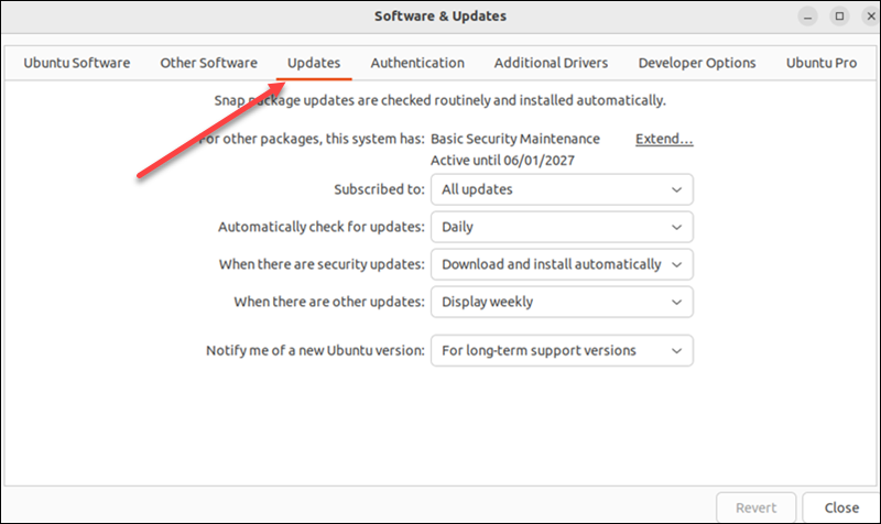 ubuntu software updater updates tab