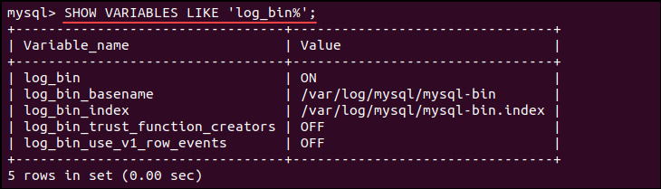 Verifying binary log-related config options in MySQL.