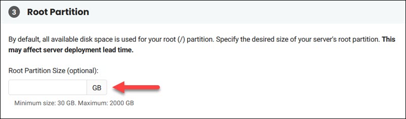 The root partition option in the BMC portal.