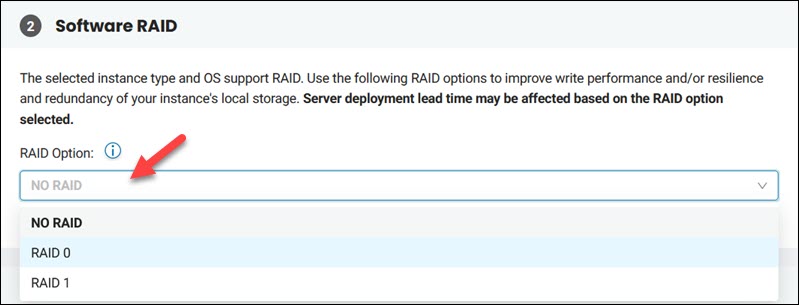 The Software RAID step in the BMC portal.