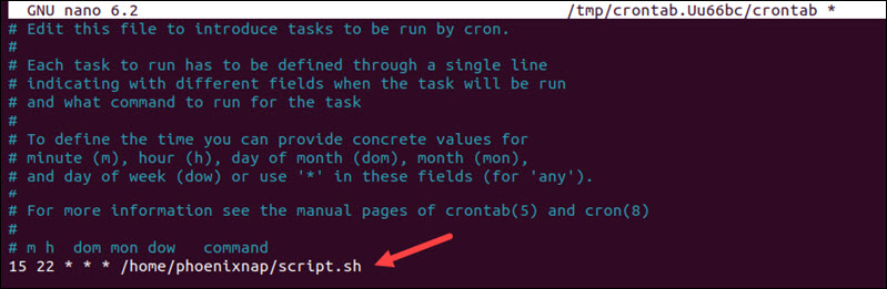 An example of a cron job in the crontab file.