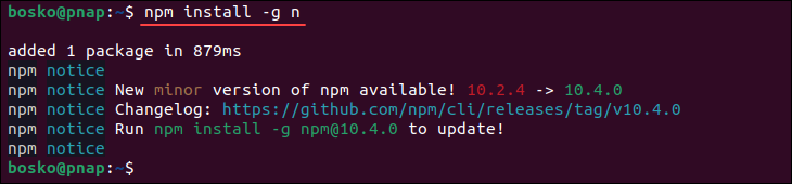 Installing n on Linux.