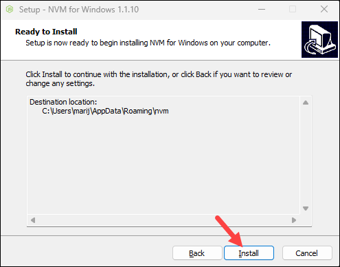 Installing nvm for Windows.