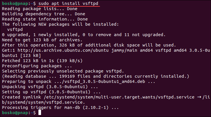 Installing vsftpd on Ubuntu.