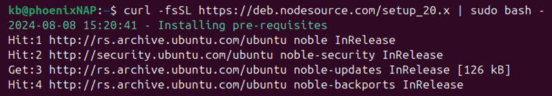 node 20 nodesource ppa curl output