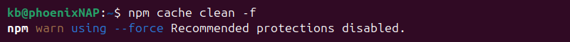npm cache clean -f terminal output